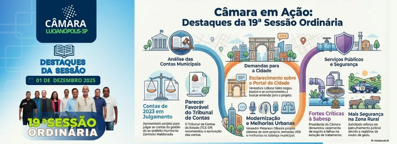 19ª Sessão Ordinária: Vereadores discutiram parecer favorável do Tribunal de Contas e denunciaram falhas na prestação de serviços essenciais.